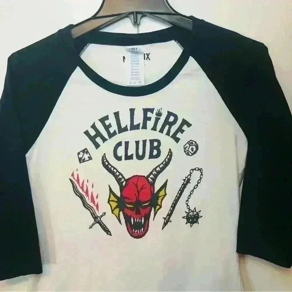 Stranger Things Netflix Hellfire Club Baseball Style Shirt Women size Small - Picture 3 of 8